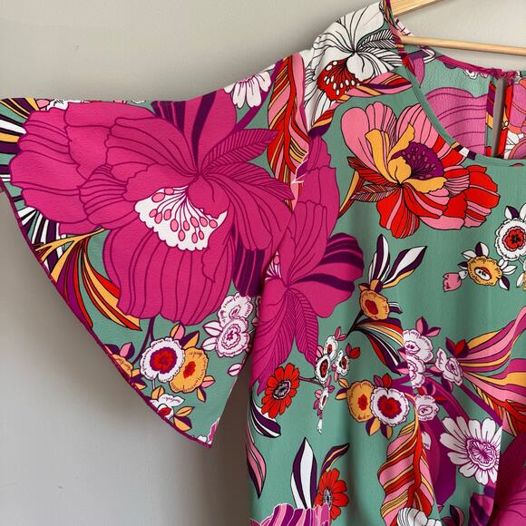 Cha Cha Vente Top Size 2X Floral Dolman Sleeve Tropical Artsy Vacation Flowy - Picture 3 of 10